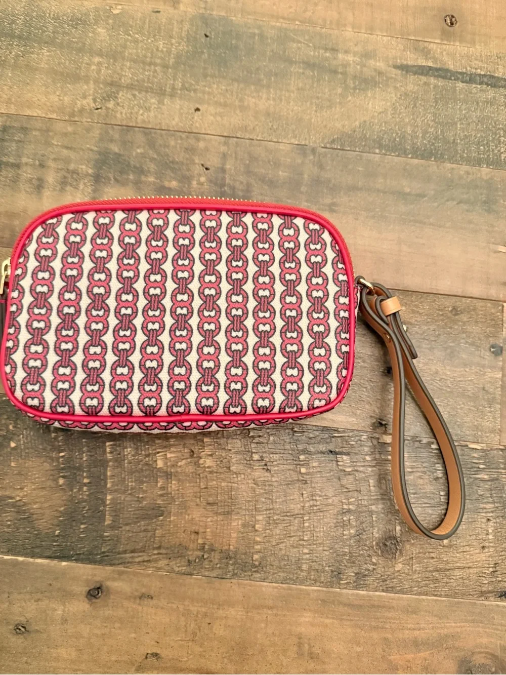 Tory Burch Red Stripe Jacquard Wristlet